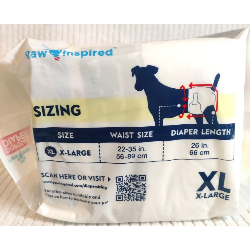 Paw Inspired Dog Diapers Female 12ct,Disposable, Dogs in Heat, Excitable XL -NEW